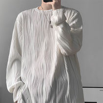 Autumn Hanfeng fold pattern round neck long sleeve mens pullover casual loose hanging feeling early autumn coat tide