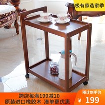  Solid wood dining car Kitchen household mobile trolley shelf Wooden dining car Commercial trolley Dining side car