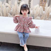 Girls spring suit 2021 new foreign-style baby baby Korean Net red shirt jeans two-piece spring and autumn