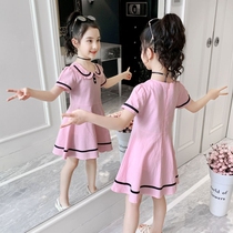 Girl dress summer 2021 new foreign style college style childrens dress little girl cotton short sleeve baby skirt