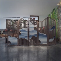 New Chinese solid wood grille floor-to-ceiling mobile folding partition Creative screen into the living room entrance tea room brake wall
