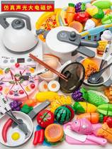 Children's house toy kitchen cut vegetable pizza baby cut fruit set boy girl cake cut music