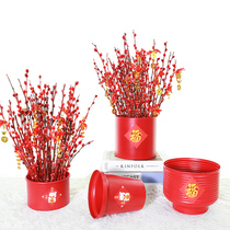Silver Willow flower arrangement red flower pot metal iron art Phalaenopsis New Year flower simple light luxury Holly Begonia flower Ware
