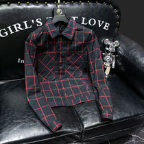 European station trend jacket mens spring and autumn thin plaid print casual jacket large size pocket youth coat