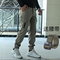 Spring and autumn overalls mens bunched feet Tide brand loose casual trousers small foot pants camouflage military fans multi-pocket wear-resistant waterproof