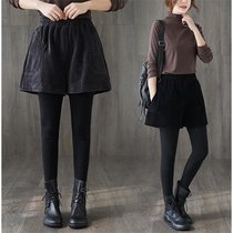 Corduroy shorts women's autumn and winter fat sister large size outer pants skirt loose wide legs high waist slim velvet boots pants