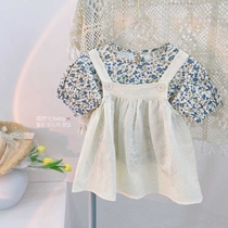 Girls floral dress summer 2021 new foreign girl baby strap summer childrens suit summer childrens suit