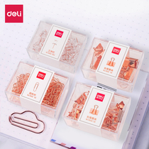 Del 78510 rose gold paper clip long tail clip I-shaped nail cute small clip combination student finance office desktop gadget metal multi-function ticket holder file finishing clip