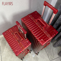 Suitcase Wedding Red Leather Case Pull Bar Box Female Bridal Escort Box Dowry Password Box Wedding Wedding Wine Red Box