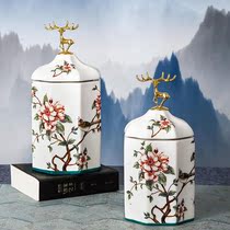 New Chinese style ceramic tea seal jar home dried fruit storage bottle American ornament ornament large moisture proof jar