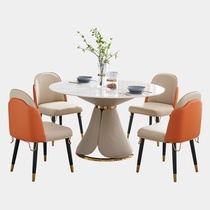 Light luxury Rock board telescopic table round with turntable Nordic modern simple small family dining table and chair combination