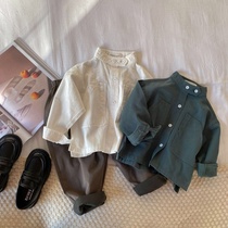 Childrens shirt 2021 Spring and Autumn new boys and girls solid color collar shirt baby Korean coat tide