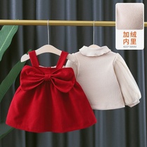 Girl set autumn and winter childrens clothes 1 a 2-3 year old baby girl winter dress two-piece plus Velvet