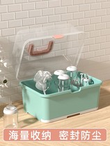Baby food supplement tool storage box portable large tableware storage box milk bottle drain with lid drying rack dustproof