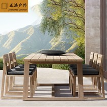  Teak outdoor table and chair Courtyard garden solid wood antique table and chair Villa Hotel terrace outdoor anticorrosive wood dining table and chair