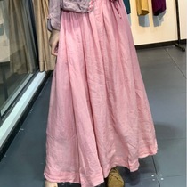 Summer and autumn original solid color lace-up loose linen big swing skirt fresh temperament Joker double-layer cotton linen skirt