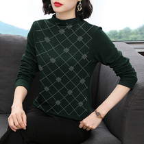 Autumn and winter middle-aged padded velvet warm semi-high collar base shirt long sleeve inner jacket autumn mother Joker T-shirt