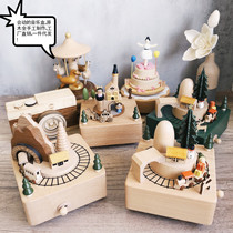Handmade creative wooden Music Box Music Box carousel music Christmas New year men and women birthday gifts