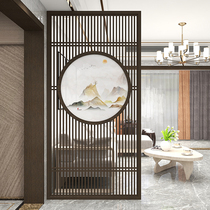 New Chinese screen Entrance partition wall Living room entrance door Home barrier brake Solid wood office grid fence Hollow hotel