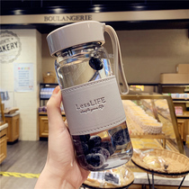 Glass water cup female summer portable High Borosilicate ins Wind with cover high temperature resistant mens office high face value water Cup