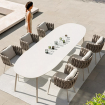 Outdoor table and chair combination Nordic modern minimalist courtyard open air waterproof sunscreen anticorrosive cast aluminum casual rattan chair