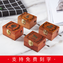 Wooden retro hand-cranked music box music box Sky city creative send children children men and women birthday small
