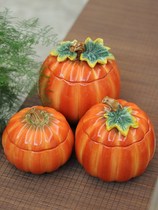 Pumpkin jar ceramic pumpkin storage jar candy jar candy storage sugar jar with lid Home creative home jar