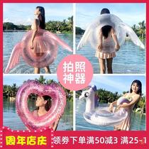 Swimming ring Adult Net Red adult female thick large portable water inflatable toy life-saving swimming ring
