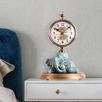 Elephant ceramic ornaments watch metal clock Nordic living room home fashion creative desktop mute European style clock