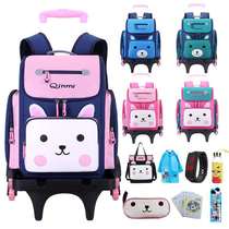 Trolley school bag for primary school students 1-3-5-Grade 6 girls 6-12 years old girls Children trolley box school bag waterproof