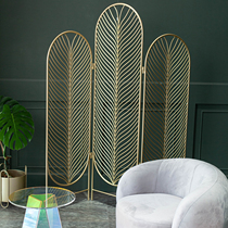 Screen folding mobile simple modern household cover light luxury golden ins Net red iron folding screen partition decoration