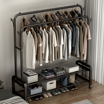 Simple coat rack double pole drying rack floor flat indoor folding hanger household bedroom clothes storage rack