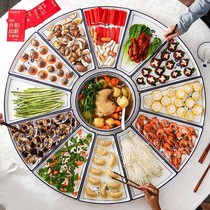 Net red ceramic dish set round table reunion tableware set round fan creative household platter tableware combination