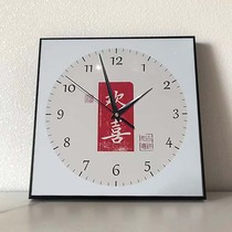 New Chinese timepiece hanging bell household living room minimalist fashion china wind square Nordic atmosphere hanging wall light extravagant clock