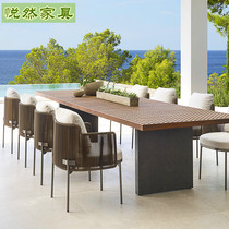 Nordic Rattan Chair Outdoor Leisure Open-air Villa Balcony Patio Outdoor Table And Chairs Sunscreen Waterproof Solid Wood Table Combinations