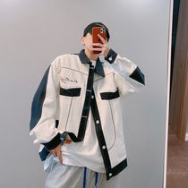 Tooling coat mens autumn ins trend National Tide High Street New Wild blue and white color line jacket men wear