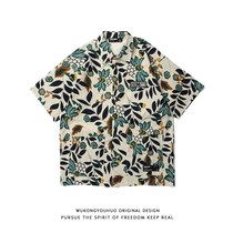 Large size couple country tide retro floral full printed short sleeve shirt men Street hip hop loose casual Hawaiian shirt