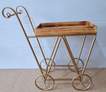 Tonghao retro art wood fashion wine trolley creative mobile dining car bookshelf birthday party cake car
