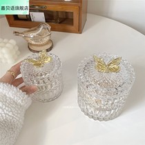 ins wind transparent glass gold butterfly jar jewelry jewelry cotton swab storage box floating European style storage storage