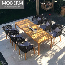 Outdoor teak wood table and chairs Wood rattan choreography outdoor waterproof sunscreen Courtyard Villa Garden Terrace Embalming Wood Furniture