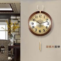 New Chinese Creative Timepiece Solid Wood Muted Nordic Wind Bronze Deer Head Hanging Bell Living Room Wall Decoration Fashion Light Extravagant Hanging Watch
