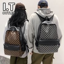 Tidal Chessboard Lattice Retro Double Shoulder Bag Woman 2022 Fashion travel Inron Soft cortex Large capacity Student Bag Boys