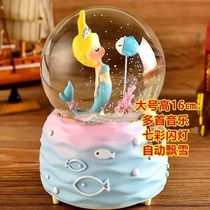 Snow crystal ball automatically floats and rotates to glow happy birthday music box Mermaid Princess to give girl gifts