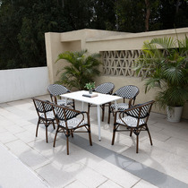 Outdoor Nordic table and chairs Rattan Furniture Hotel Patio Dining Room Dining Table Balcony Outdoor Leisure Law Style Folk Restaurant Rattan
