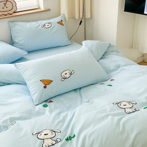 Childrens men and women bed sheets covered with four pieces of water washed cotton dormitories single three sets of 150x200cm cartoon dogs