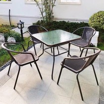 Outdoor patio table and chairs with umbrella outdoor open-air balcony Home Large Row rest area Swaying Scenic long table and chairs