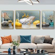 Living room Triple drawing new living room hanging painting minimal modern new Chinese background wall hanging painting on punch-free wall