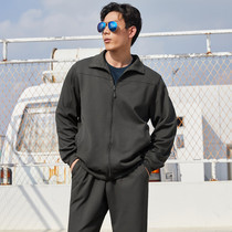 Spring and autumn long-sleeved physical training clothing suits lapel fitness clothing tops trousers breathable jackets sports and leisure suits