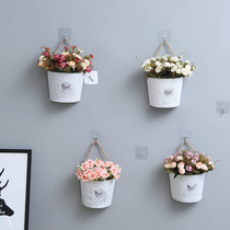 American country Tin Flower bucket retro old small iron bucket wall hanging wall hanging iron pot clothing store decorations