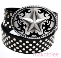 Korean version of personality mens belt trend White Belt youth casual pants with nightclub evil rivets cool five-pointed star